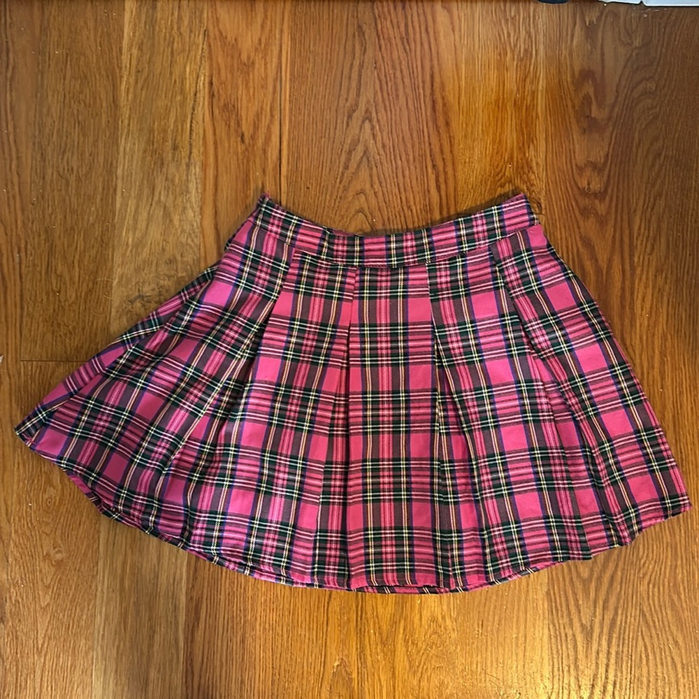Pink Plaid Mini Skirt